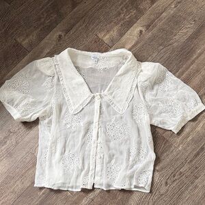Madison & Berkeley Sheer White Embroidered Blouse